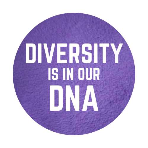 Purple circle with text DIVERSITY IS IN OUR DNA