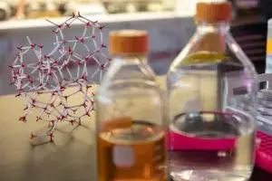 close-up of lab materials on lab table