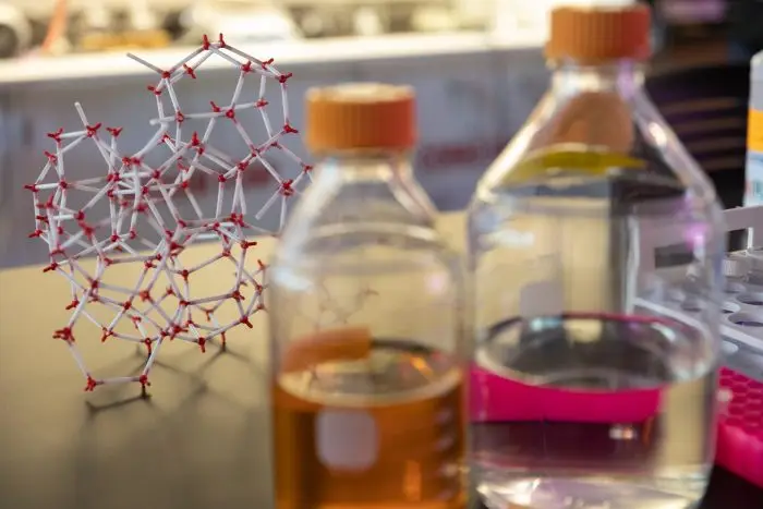 close-up of lab materials on lab table
