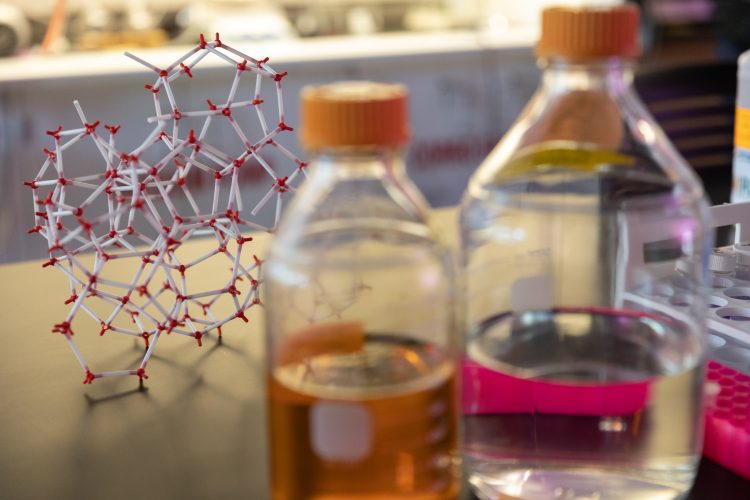 close-up of lab materials on lab table
